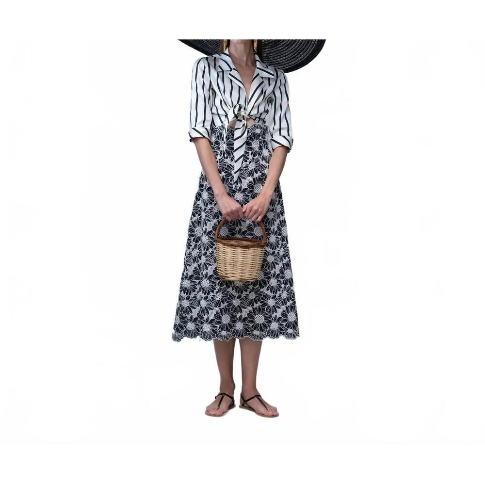 NEW MAISON ZOULIAS nadege midi skirt in black white